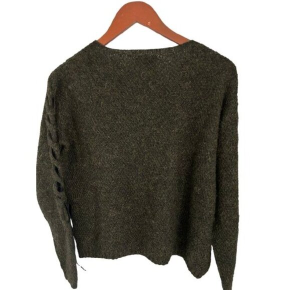 Hellet Alpaca Wool Knit Sweater Velvet Details Heather Green Size Med - Picture 5 of 7